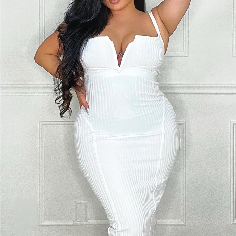 Fashion Nova White Ribbed Bustier Dress